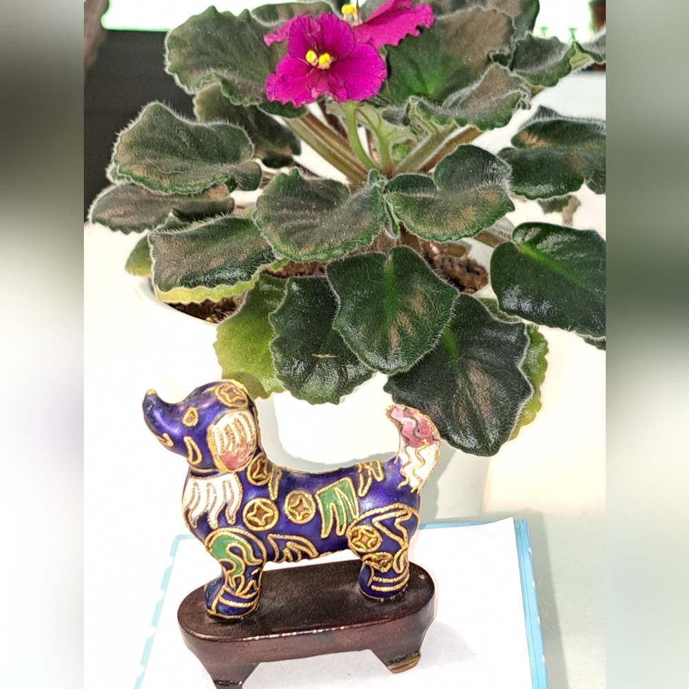 Decorative Blue and Gold Ceramic Dog Figurine